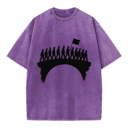 March on bridge silhouette - historic protest ink painting - Vintage T-shirt - Purple