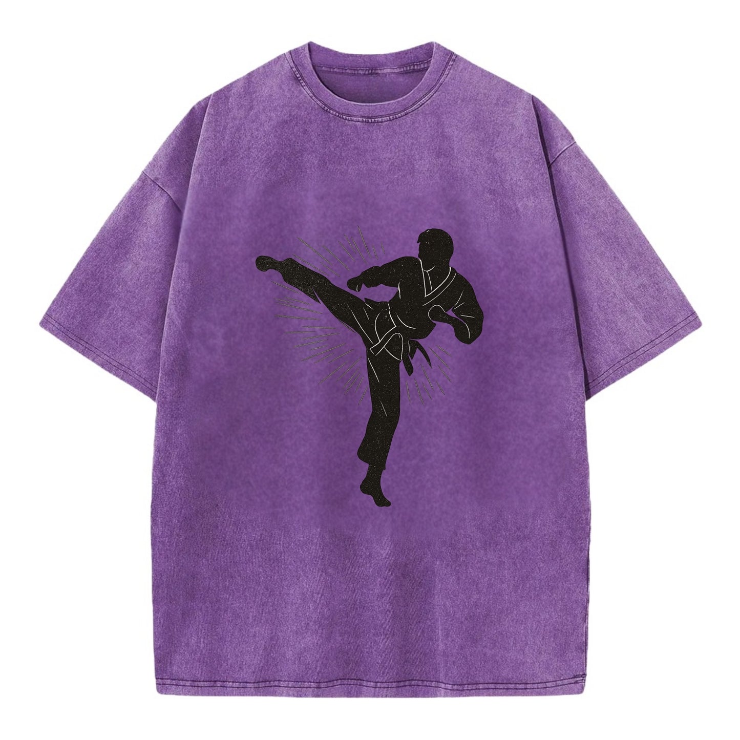 Taekwondo athlete spinning heel kick - Vintage T-shirt - Purple