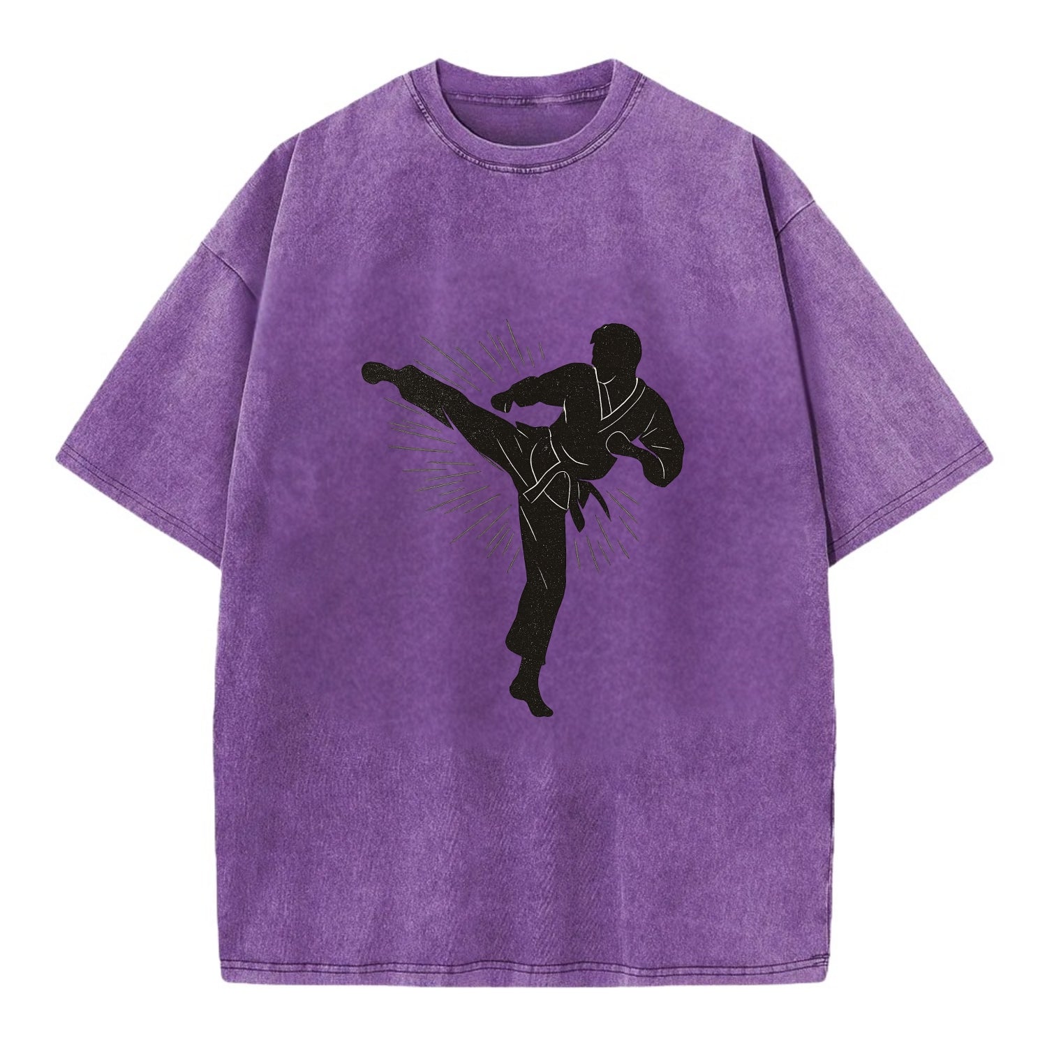 Taekwondo athlete spinning heel kick - Vintage T-shirt - Purple