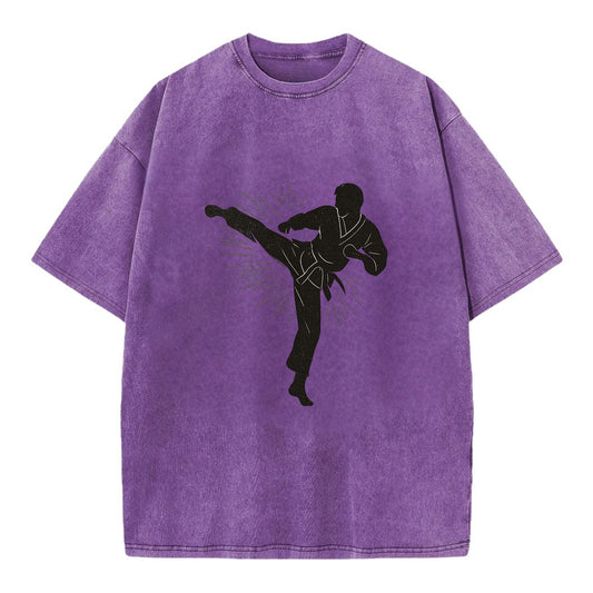Taekwondo athlete spinning heel kick - Vintage T-shirt - Purple