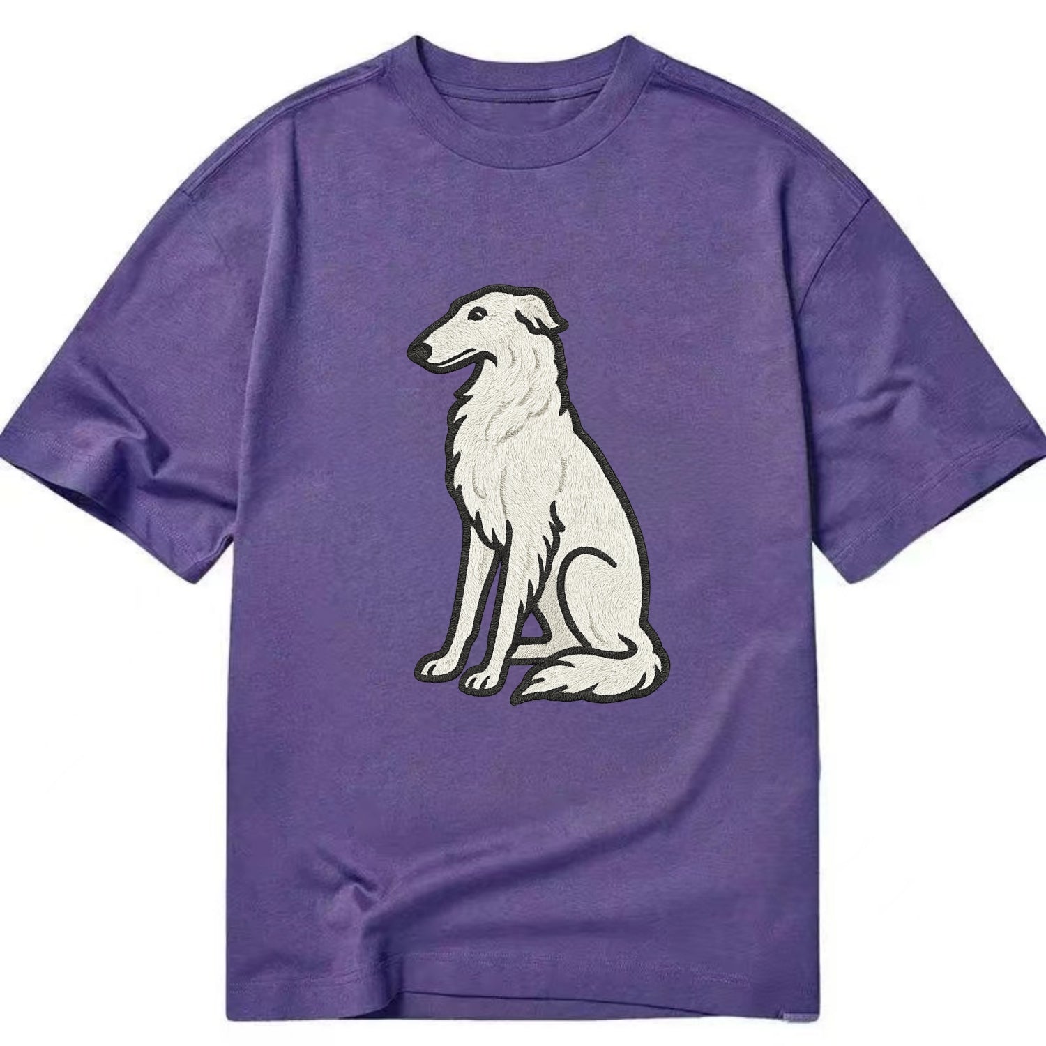 Borzoi - White embroidered sitting pose - Classic T-shirt - Purple