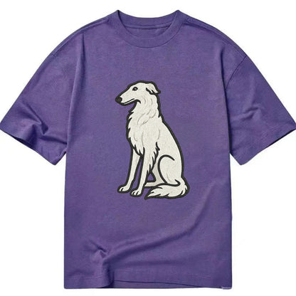 Borzoi - White embroidered sitting pose - Classic T-shirt - Purple