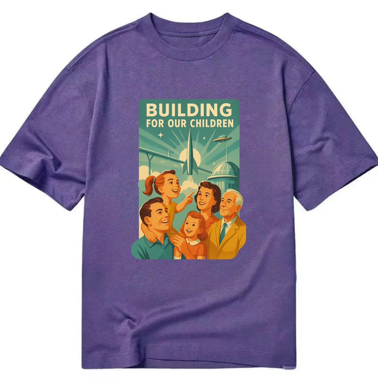 Multiple generations celebrating progress together - "Building for Our Children" - Classic T-shirt - Purple