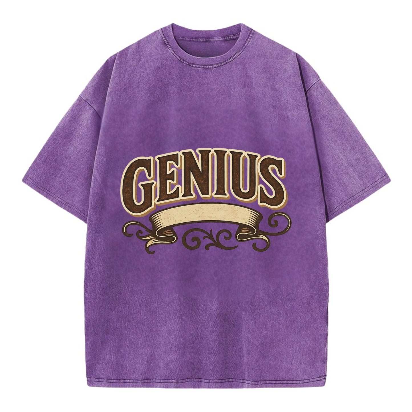 Bold typography design - "GENIUS" - exceptional intelligence, brilliance - Vintage T-shirt - Purple