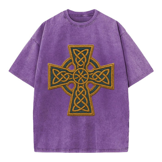 Book Of Kells Cross - Vintage T-shirt - Purple