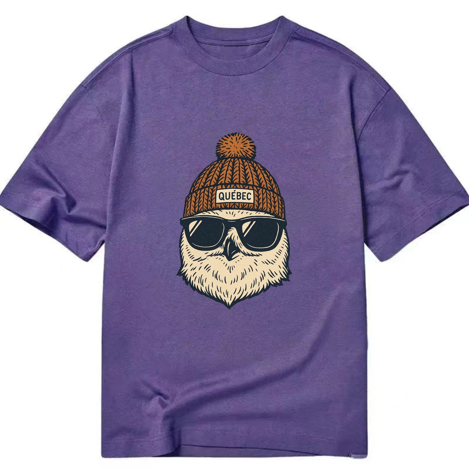 Quebec City Snowy Owl wearing Quebec beanie with pom pom and wayfarer sunglasses - Classic T-shirt - Purple