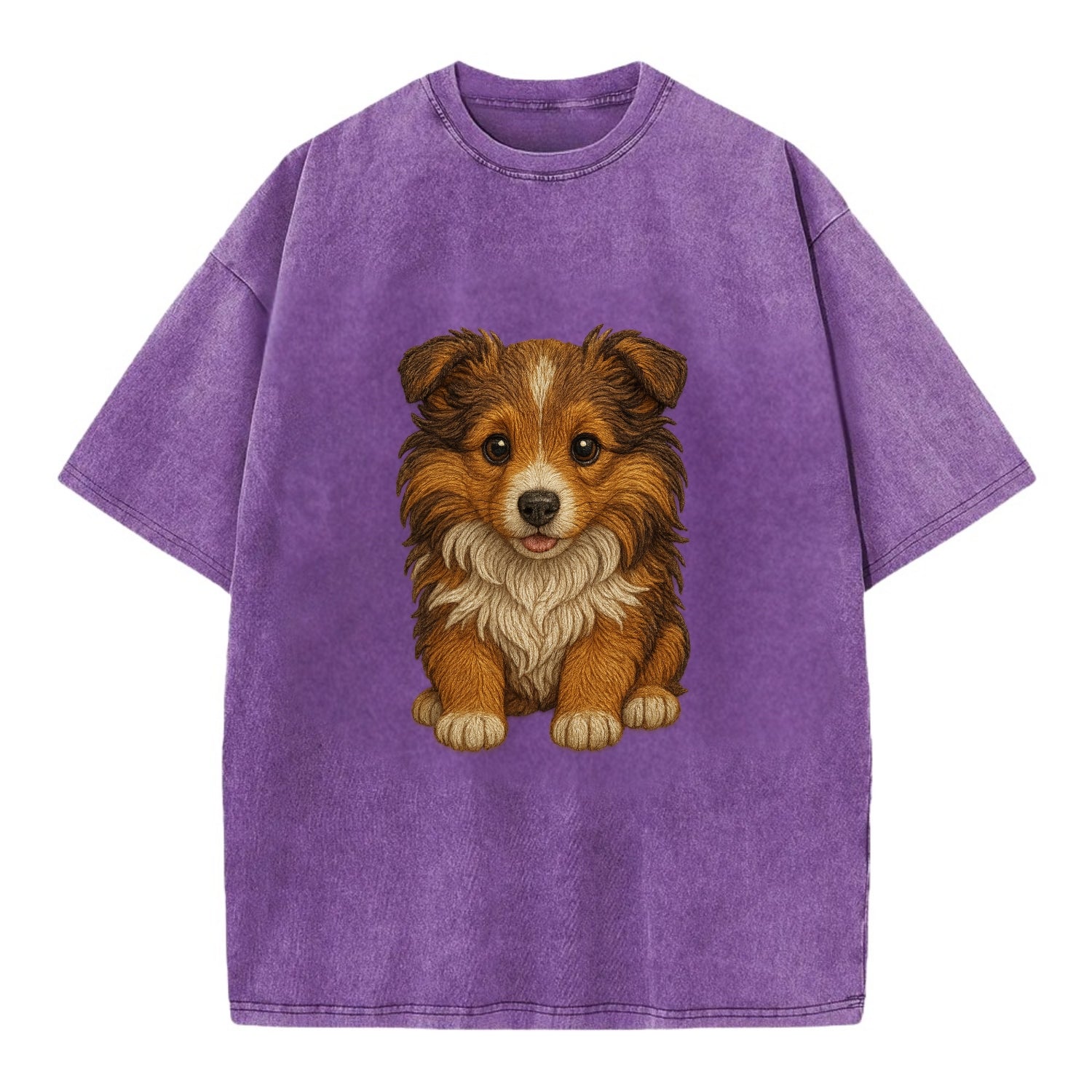Baby Shetland Sheepdog Puppy - mini collie look, flowing mane, intelligent eyes, - Vintage T-shirt - Purple