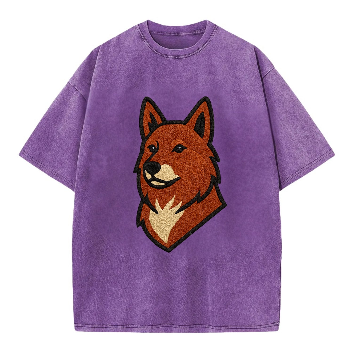 Finnish Spitz - Fox-red pointed ears embroidered pose - Vintage T-shirt - Purple