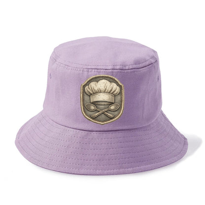 Embroidered patch design - COOKING CHEF HAT - toque blanche with crossed spoons in - Bucket Hat - Purple