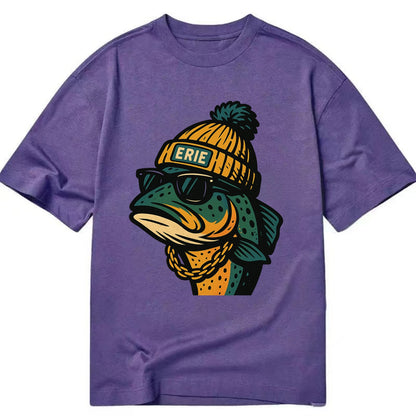 Erie Lake Trout wearing Erie beanie with pom pom and wayfarer sunglasses - Classic T-shirt - Purple