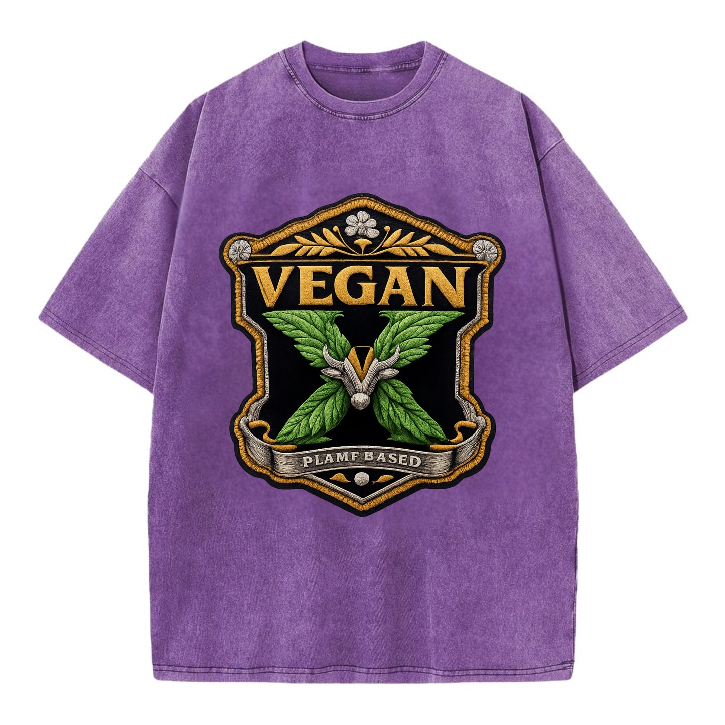 VEGAN X - plant-based symbol in green , animal rights - Vintage T-shirt - Purple