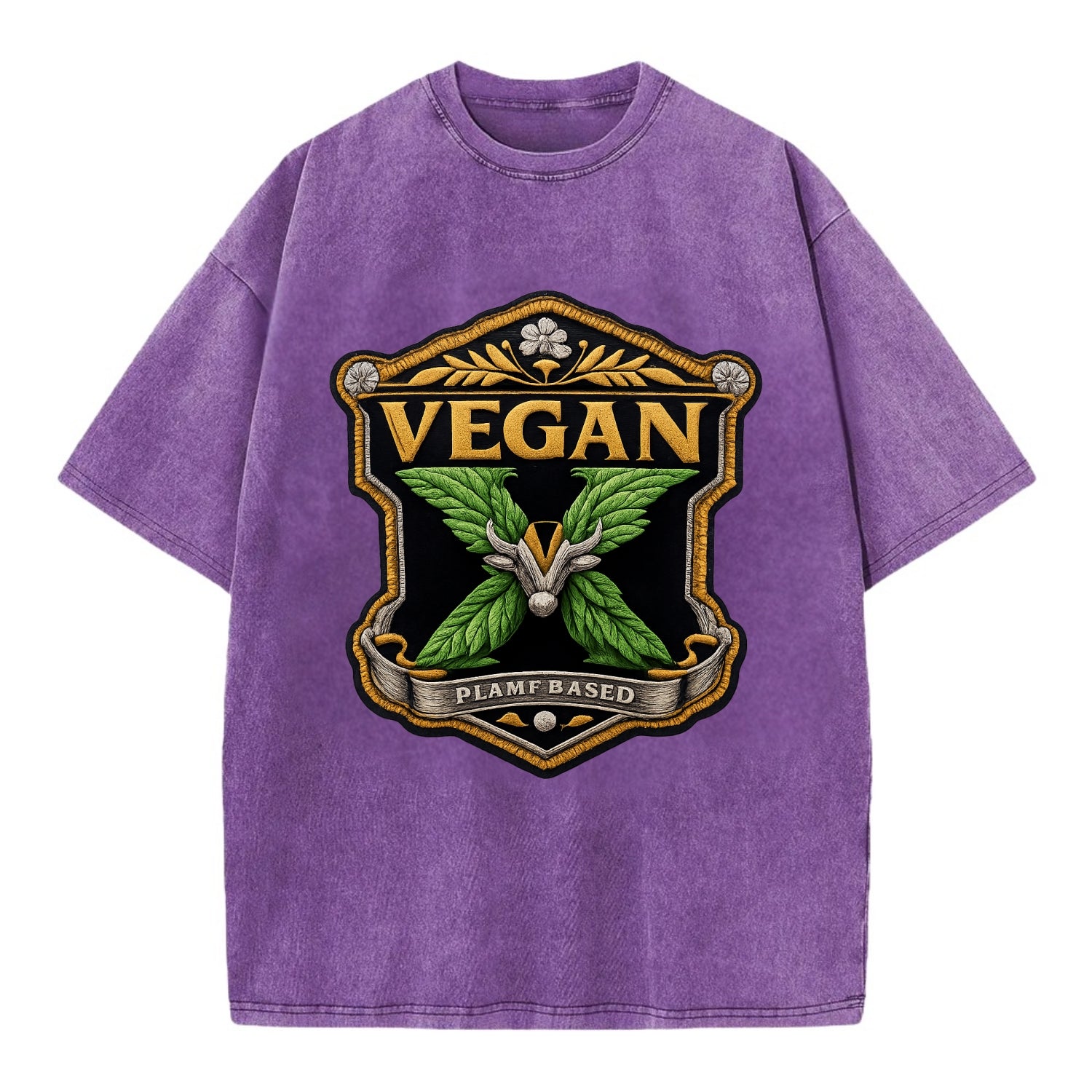 VEGAN X - plant-based symbol in green , animal rights - Vintage T-shirt - Purple