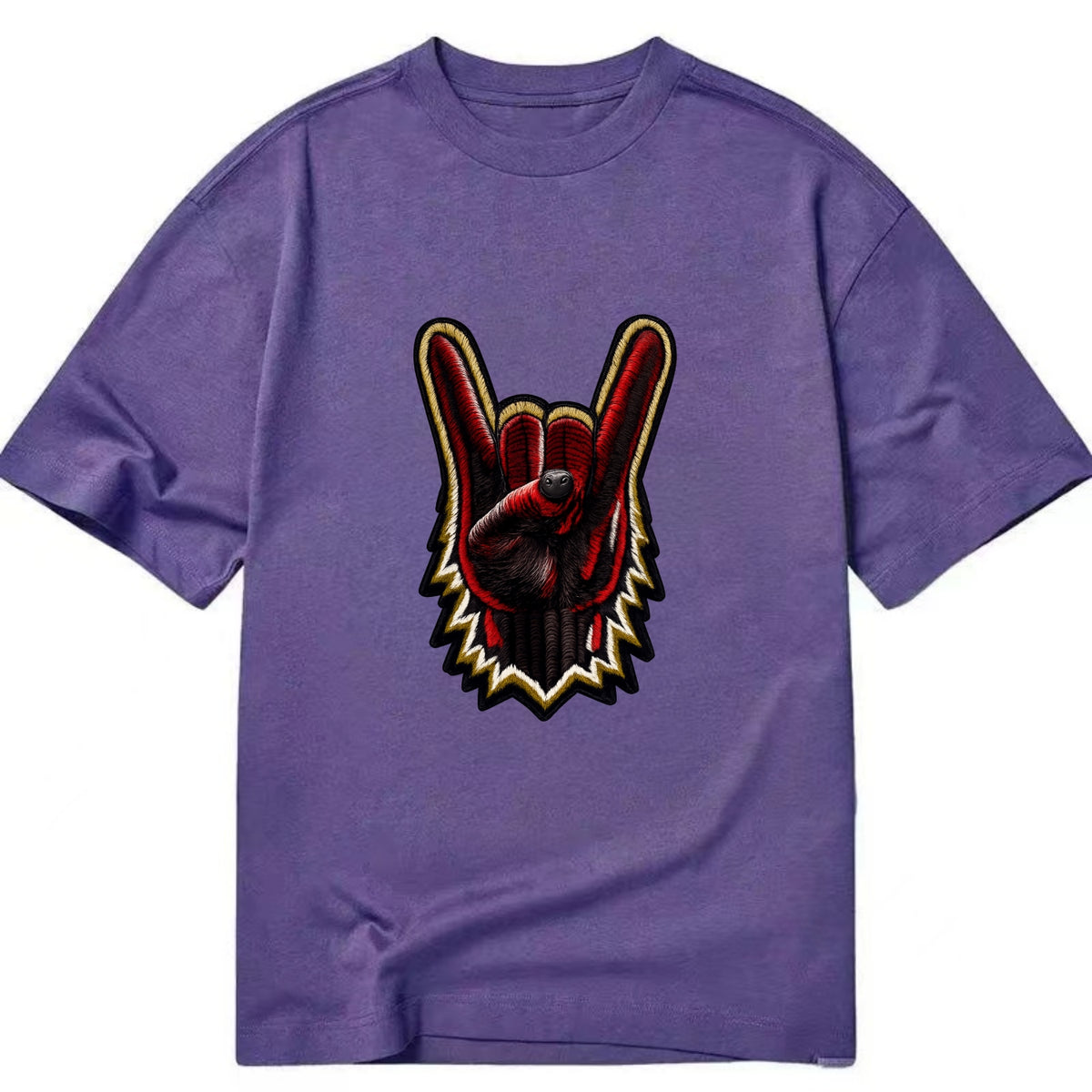 ROCK HAND HORNS - devil horns hand gesture in black and red , metal music - Classic T-shirt - Purple