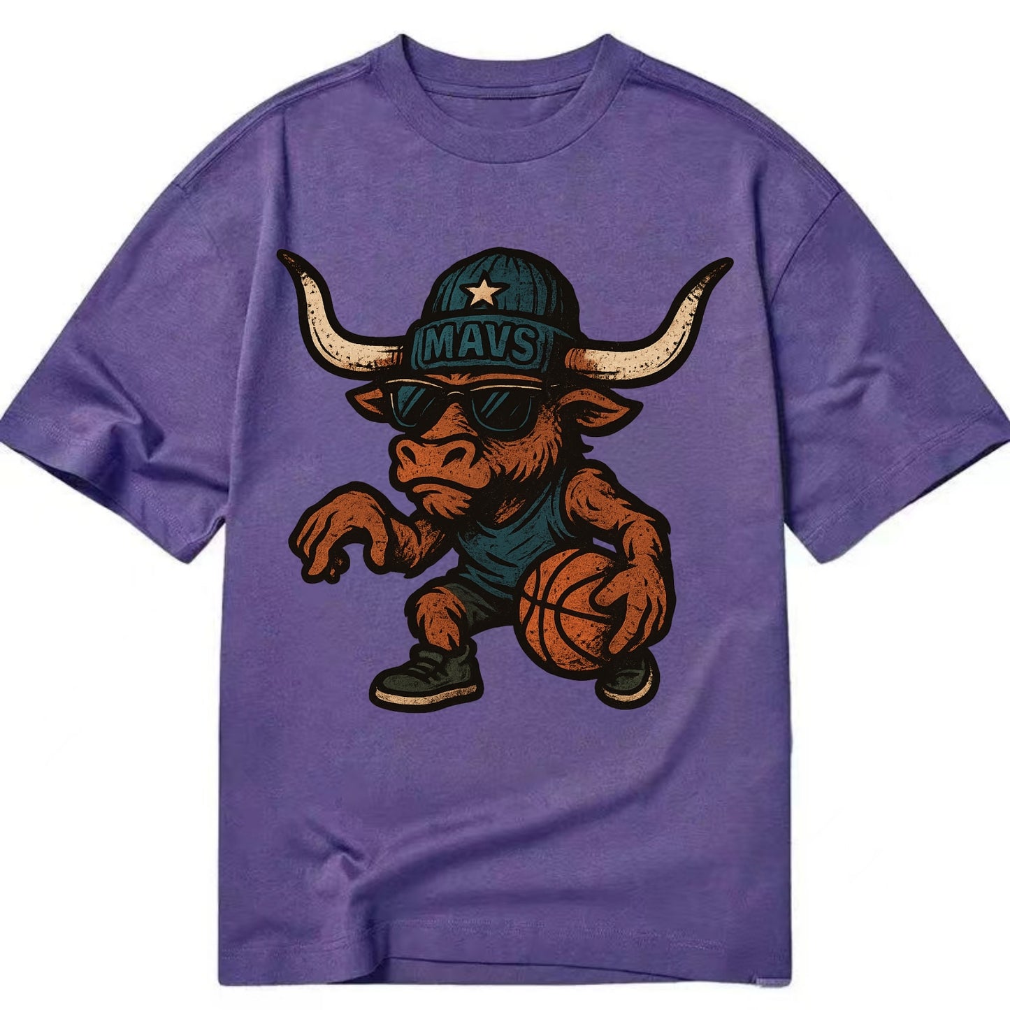 Texas Longhorn wearing Mavs beanie with lone star patch and wayfarer sunglasses - Classic T-shirt - Purple