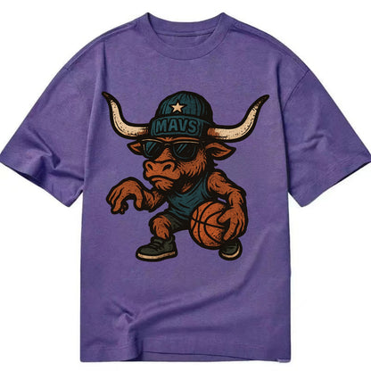 Texas Longhorn wearing Mavs beanie with lone star patch and wayfarer sunglasses - Classic T-shirt - Purple