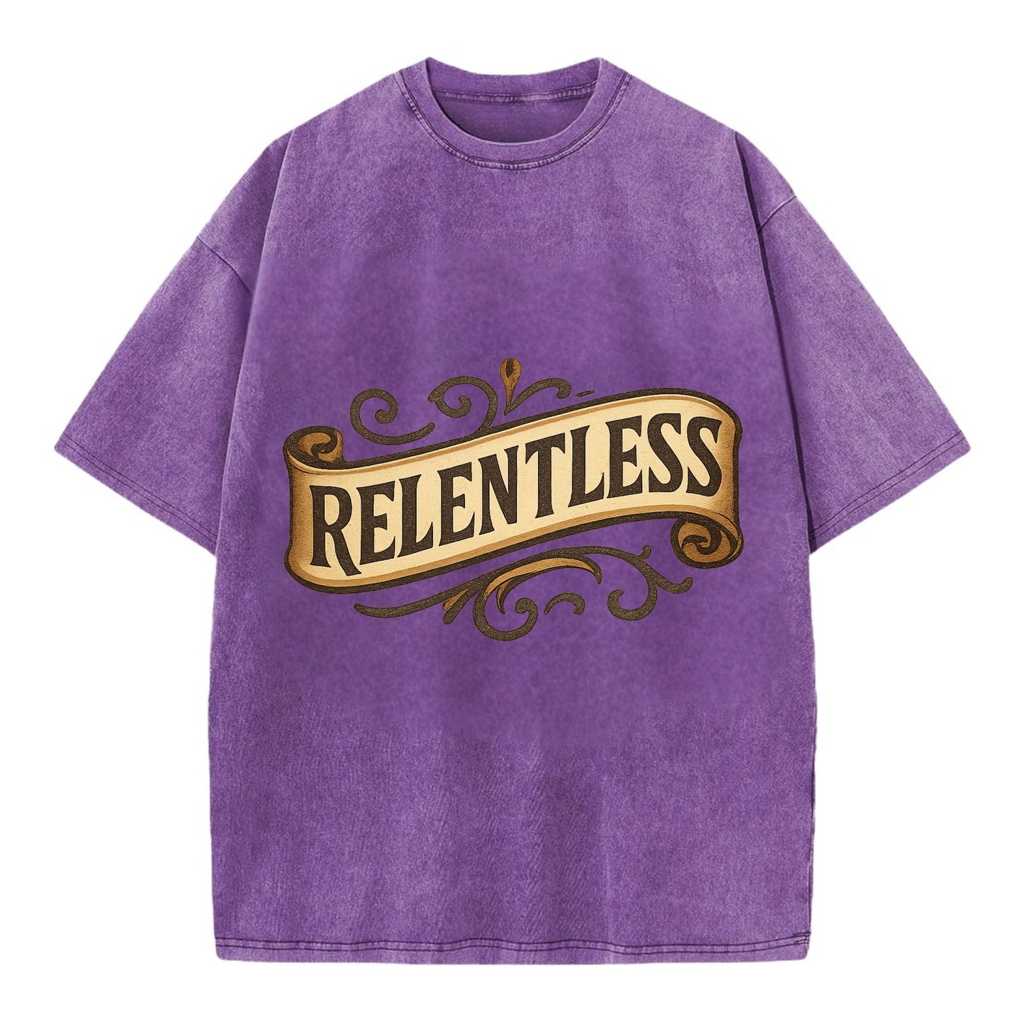 Bold typography design - "RELENTLESS" - never giving up, persistent pursuit - Vintage T-shirt - Purple