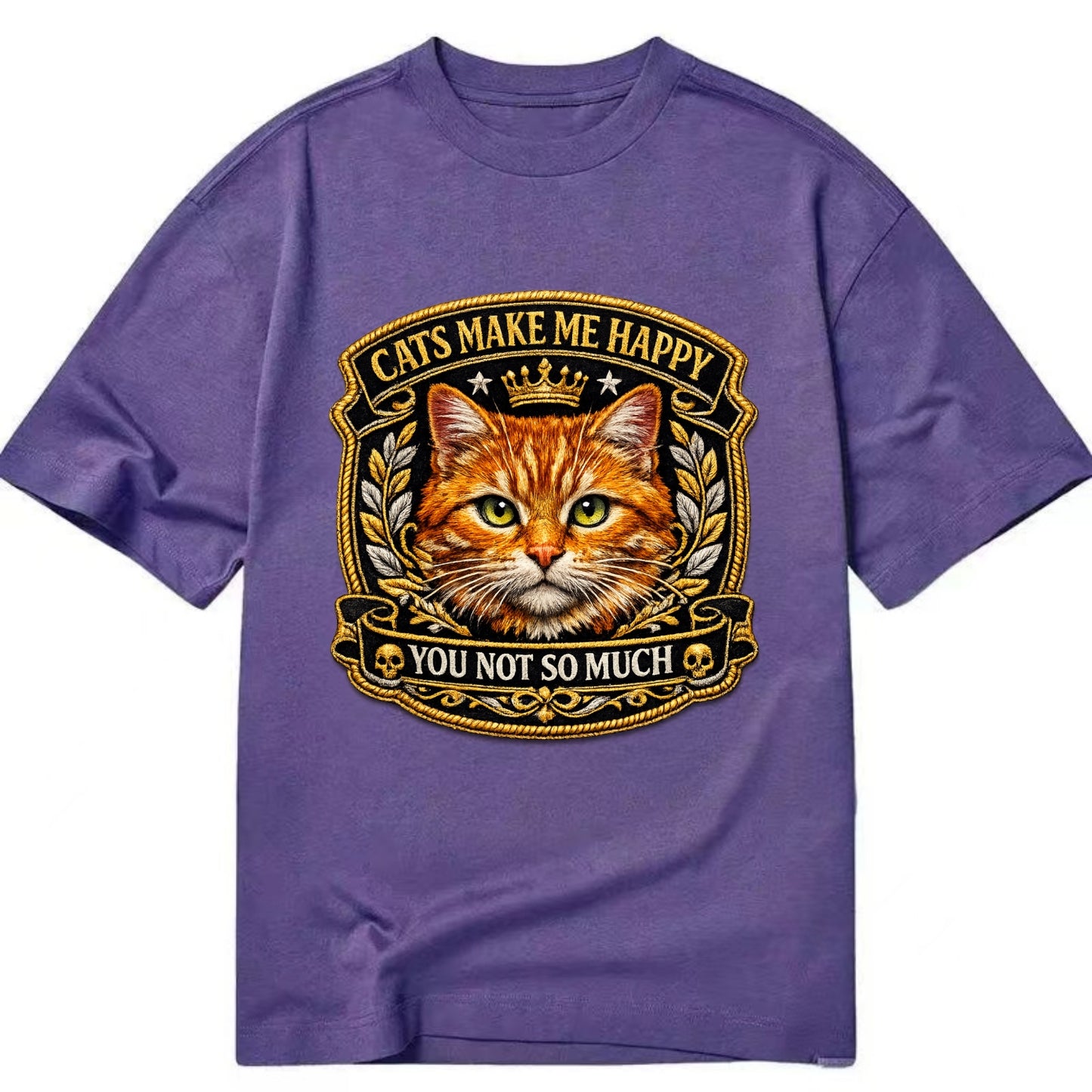 CATS MAKE ME HAPPY YOU NOT SO MUCH - cat face in orange , cat preference - Classic T-shirt - Purple