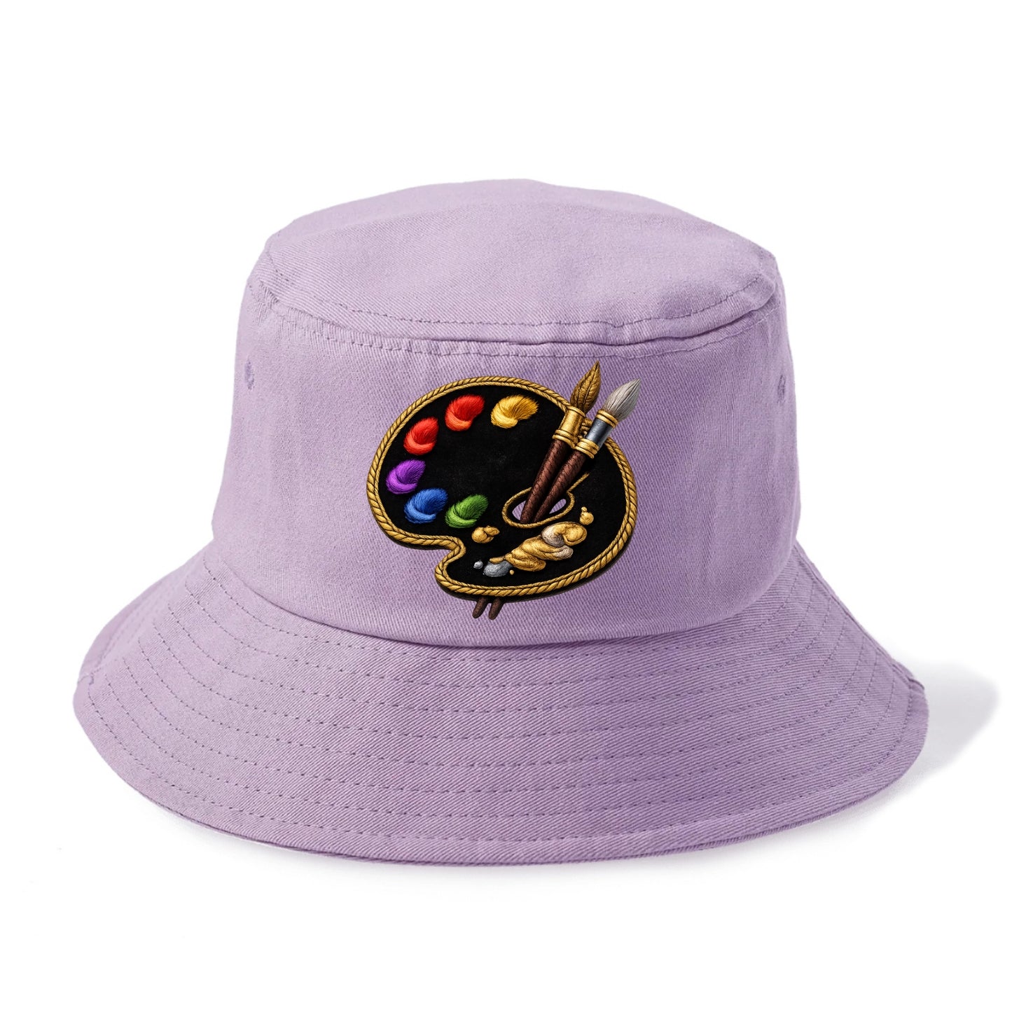 Embroidered patch design - PAINT PALETTE - artist palette with brushes in rainbow and - Bucket Hat - Purple
