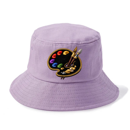 Embroidered patch design - PAINT PALETTE - artist palette with brushes in rainbow and - Bucket Hat - Purple