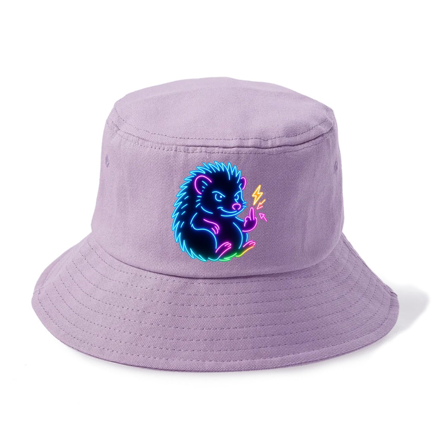 tiny hedgehog curled up slightly, one little paw raised flipping the bird - Bucket Hat - Purple