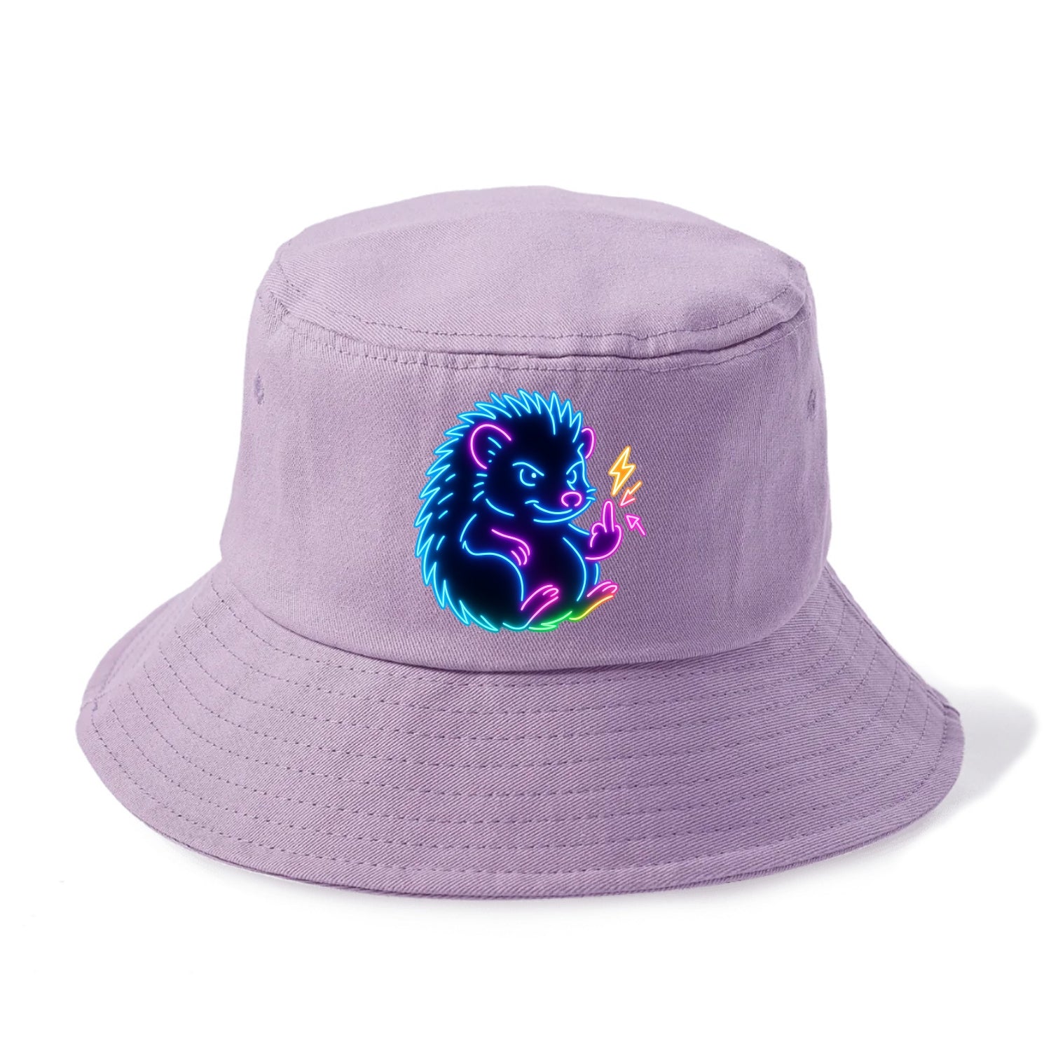 tiny hedgehog curled up slightly, one little paw raised flipping the bird - Bucket Hat - Purple