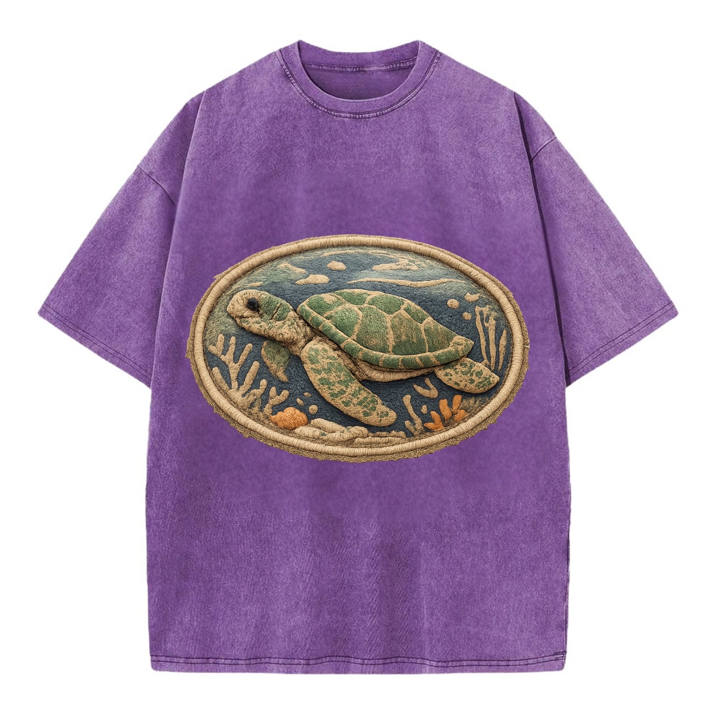 SEA TURTLE - swimming turtle in green and blue , ocean life - Vintage T-shirt - Purple
