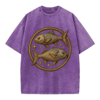 Pisces Fish  - Vintage T-shirt - Purple
