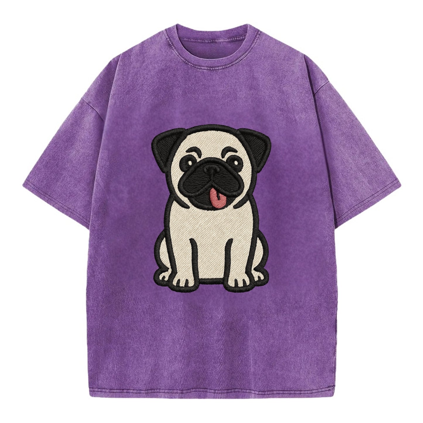 Pug - Tilted head with tongue out - Vint Vintage T-shirt - Purple