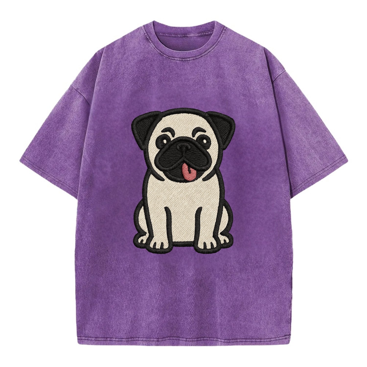 Pug - Tilted head with tongue out - Vint Vintage T-shirt - Purple