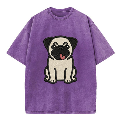 Pug - Tilted head with tongue out - Vint Vintage T-shirt - Purple
