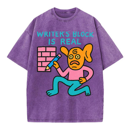 WRITERS BLOCK IS REAL | Brick wall with pencil - Vintage T-shirt - Purple