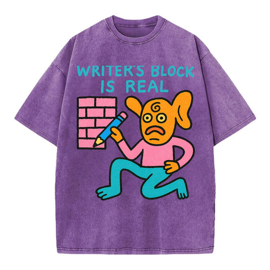WRITERS BLOCK IS REAL | Brick wall with pencil - Vintage T-shirt - Purple