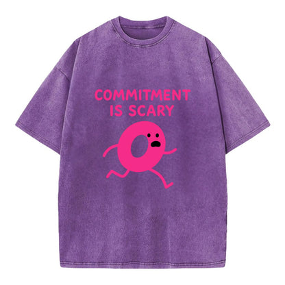 COMMITMENT IS SCARY | Terrified ring running away - Vintage T-shirt - Purple