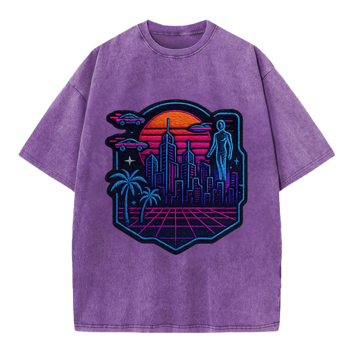 Cyberpunk City - Vintage T-shirt - Purple