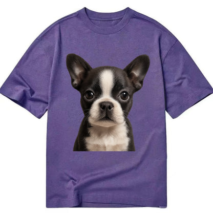 Baby Boston Terrier Puppy - tuxedo markings, big round eyes, bat ears, - Classic T-shirt - Purple