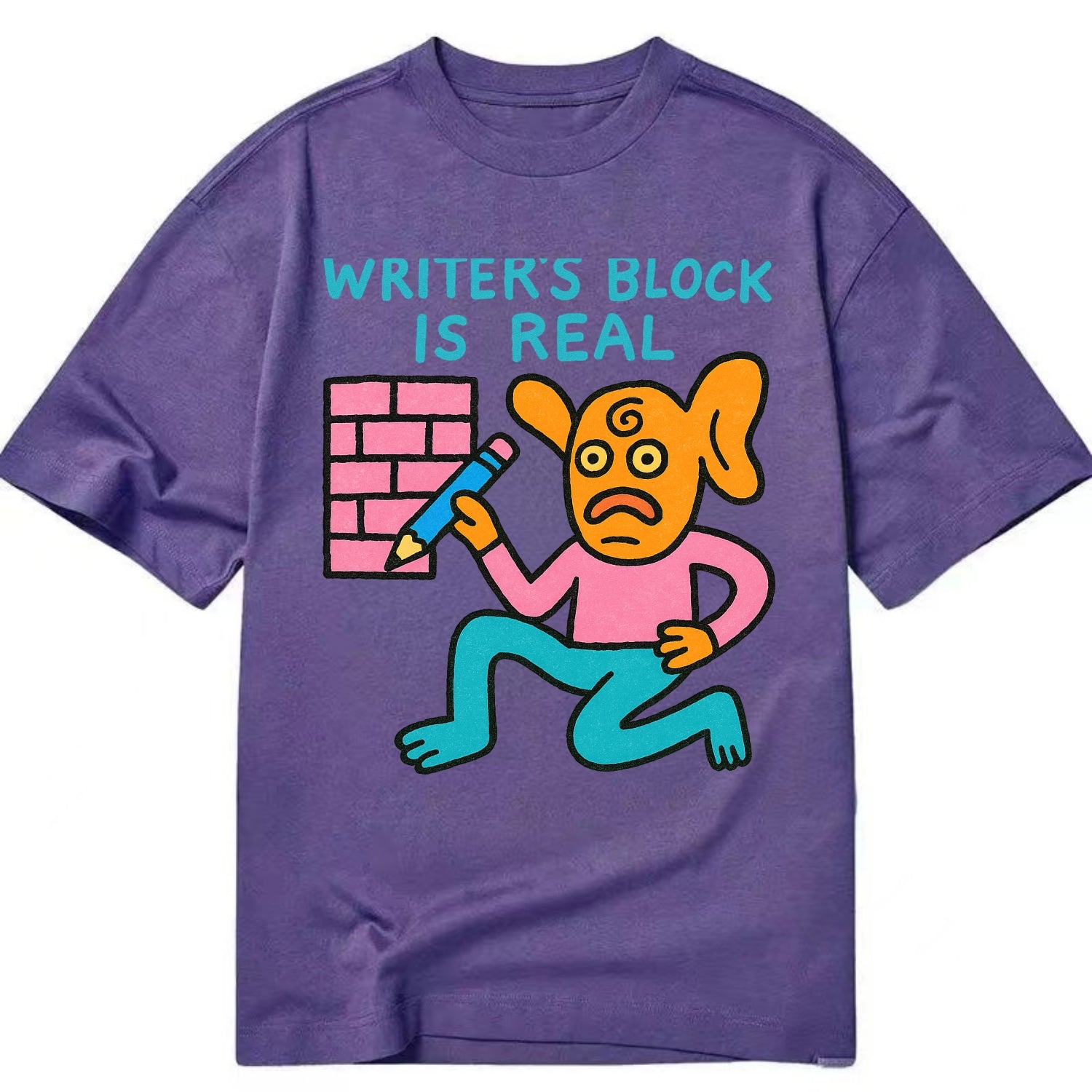 WRITERS BLOCK IS REAL | Brick wall with pencil - Classic T-shirt - Purple