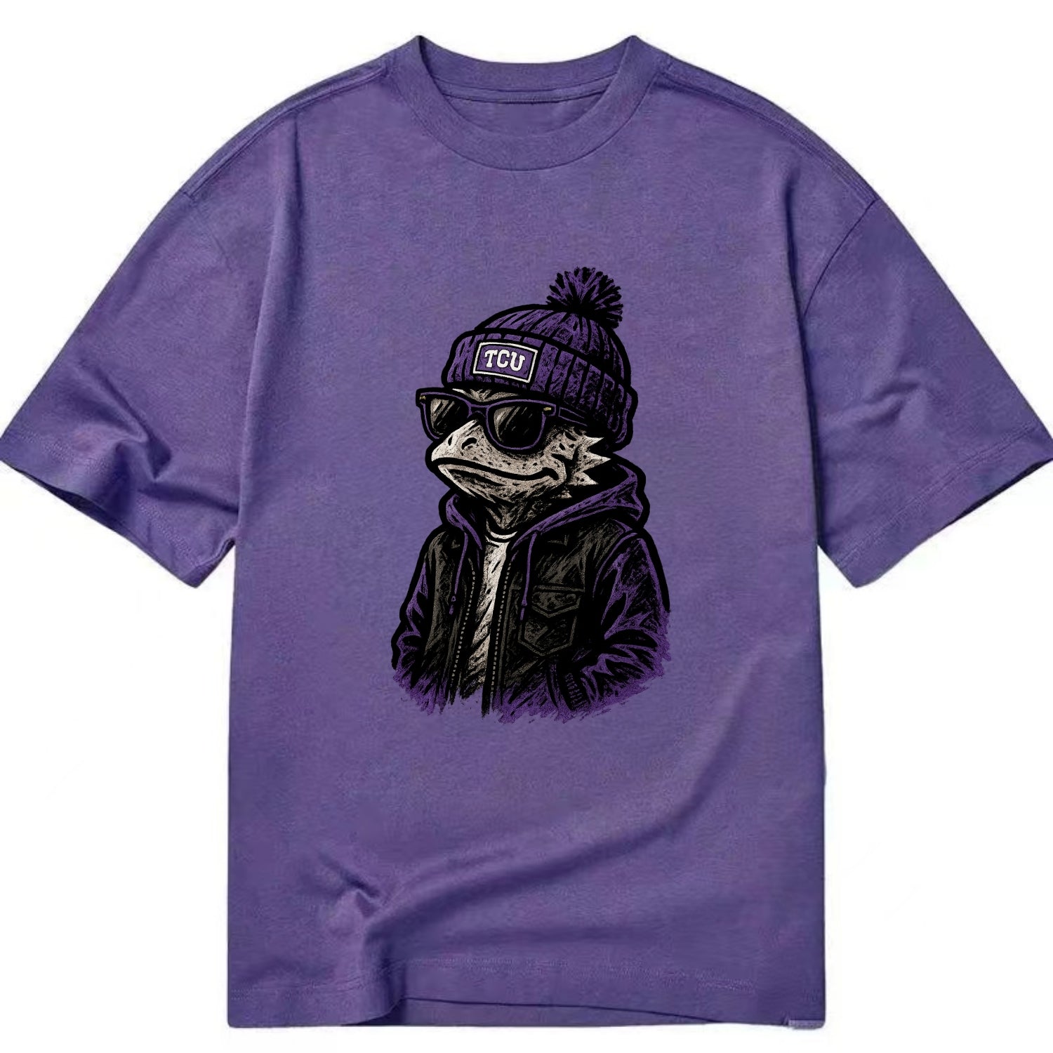 Fort Worth Frog wearing TCU beanie with horned patch - Classic T-shirt - Purple