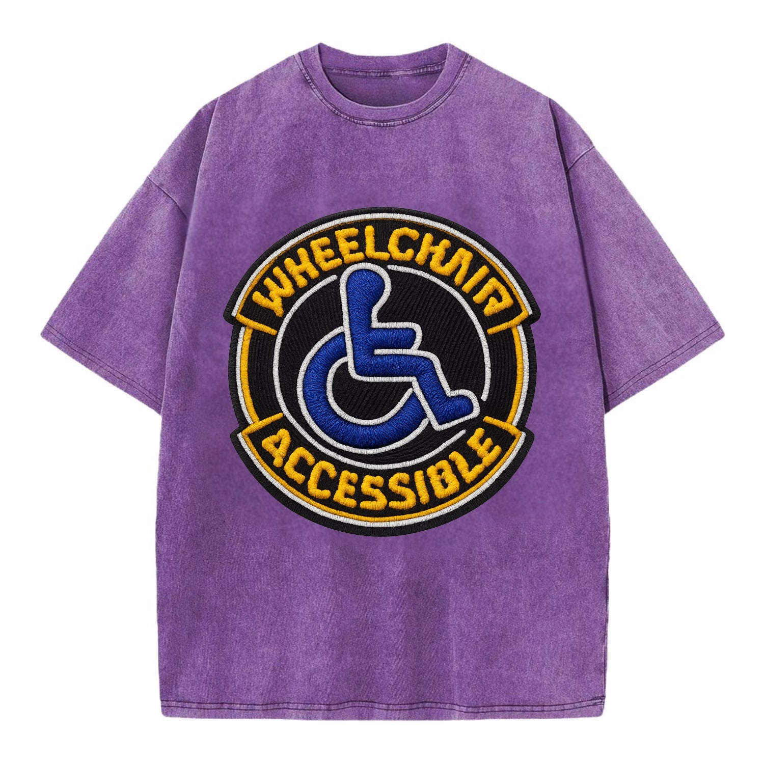 WHEELCHAIR ACCESSIBLE - accessibility symbol in blue , inclusion - Vintage T-shirt - Purple
