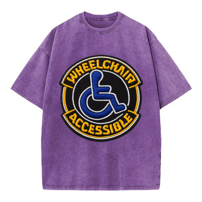 WHEELCHAIR ACCESSIBLE - accessibility symbol in blue , inclusion - Vintage T-shirt - Purple