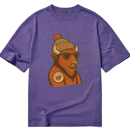 Oklahoma Buffalo wearing Oklahoma City beanie with pom pom and wayfarer sunglasses - Classic T-shirt - Purple
