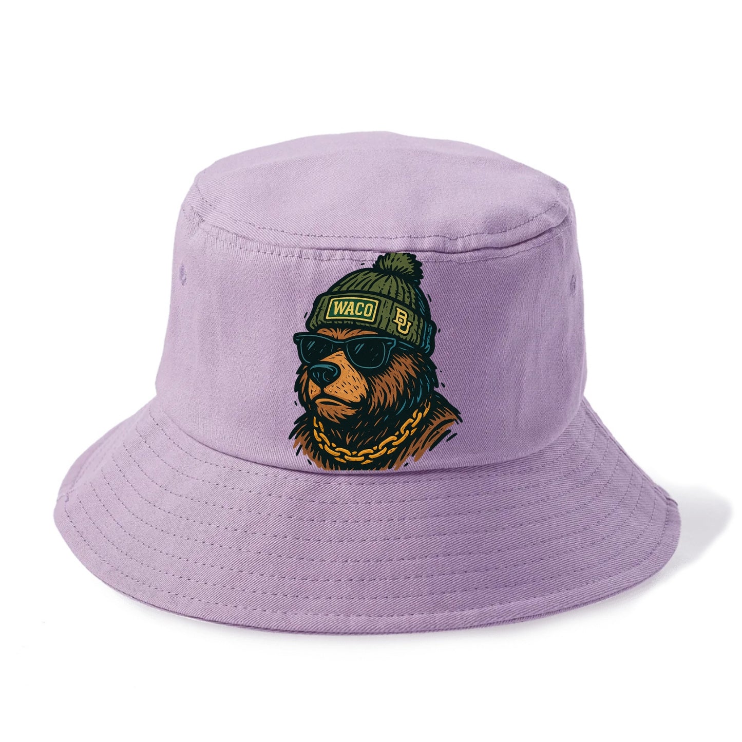 Waco Bear wearing Baylor beanie with BU patch - Bucket Hat - Purple