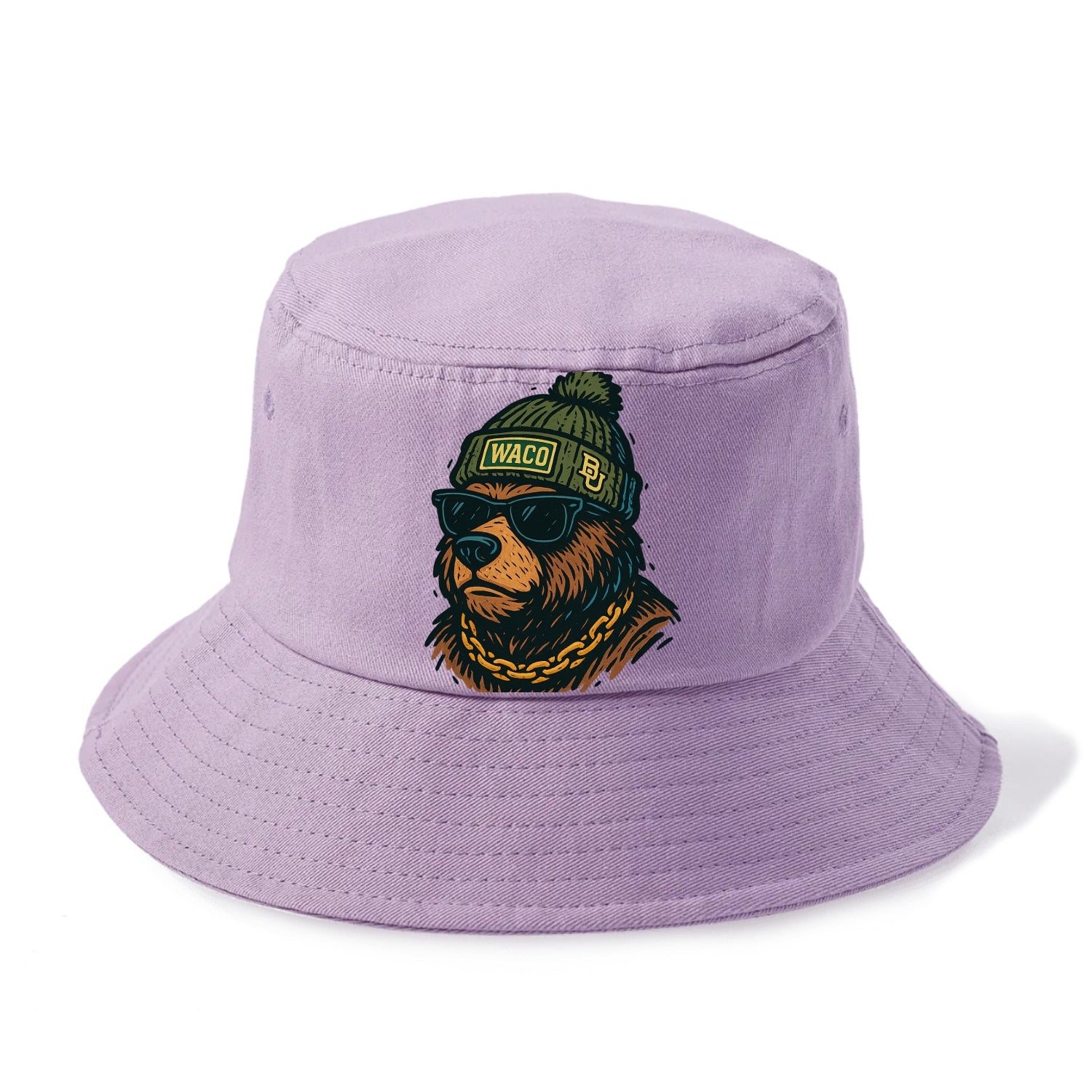 Waco Bear wearing Baylor beanie with BU patch - Bucket Hat - Purple