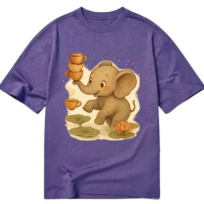 Elephant balancing teacups during a floating tea ceremony beside lotus ponds - Classic T-shirt - Purple