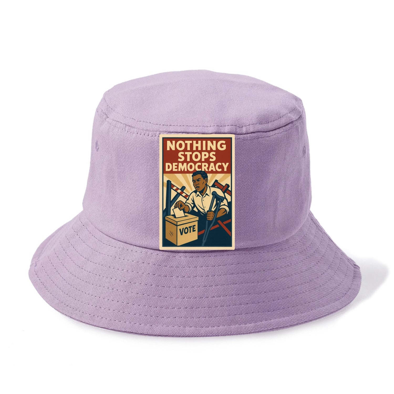 Person voting despite obstacles - "Nothing Stops Democracy" - voter perseverance - Bucket Hat - Purple