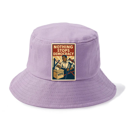 Person voting despite obstacles - "Nothing Stops Democracy" - voter perseverance - Bucket Hat - Purple