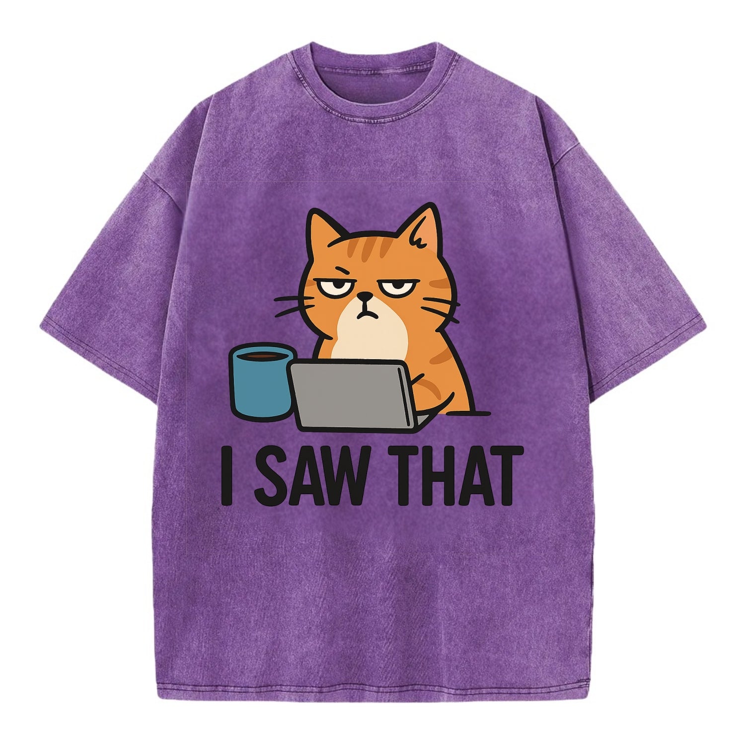 Cat with one eye open judging you - "I SAW THAT" - nothing escapes notice - Vintage T-shirt - Purple