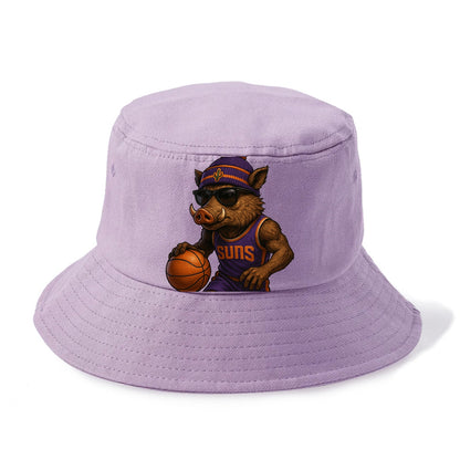 Phoenix Javelina wearing Suns beanie with cactus patch and wayfarer sunglasses - Bucket Hat - Purple