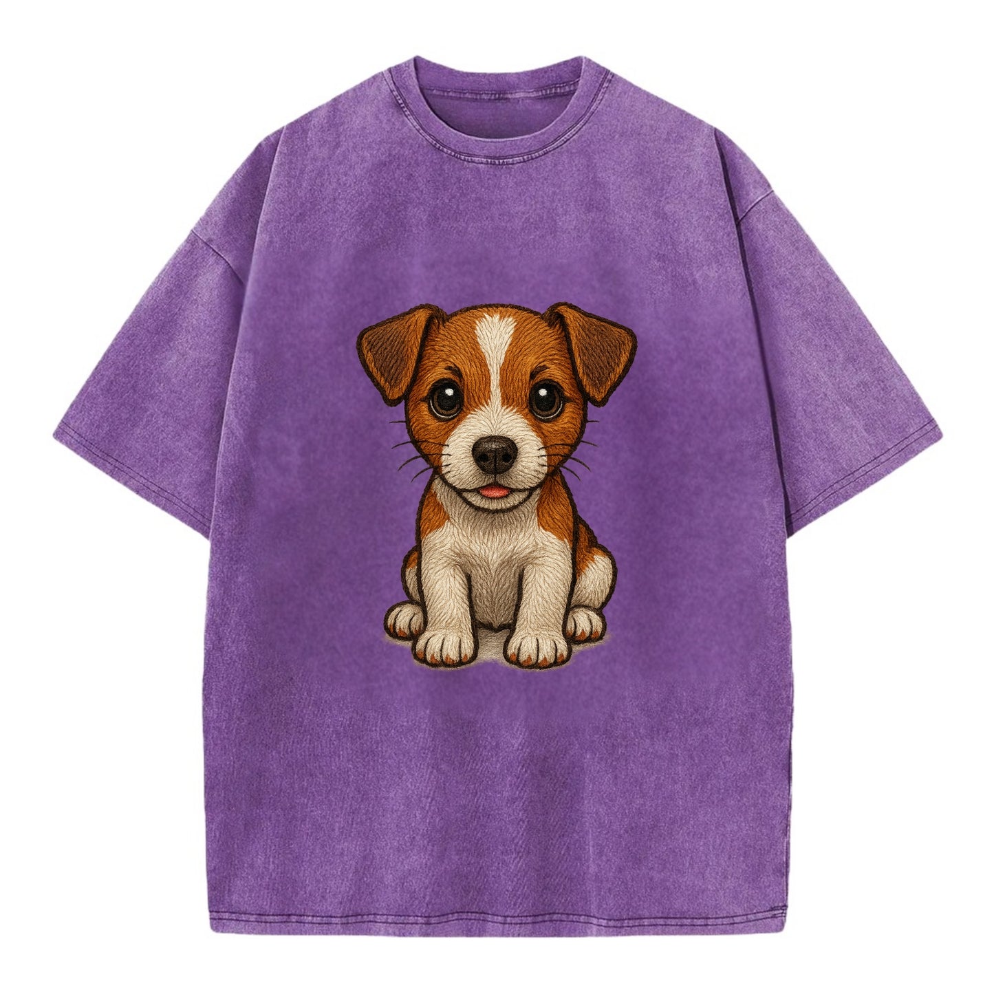 Baby Jack Russell Terrier Puppy - white with markings, alert ears, energetic - Vintage T-shirt - Purple