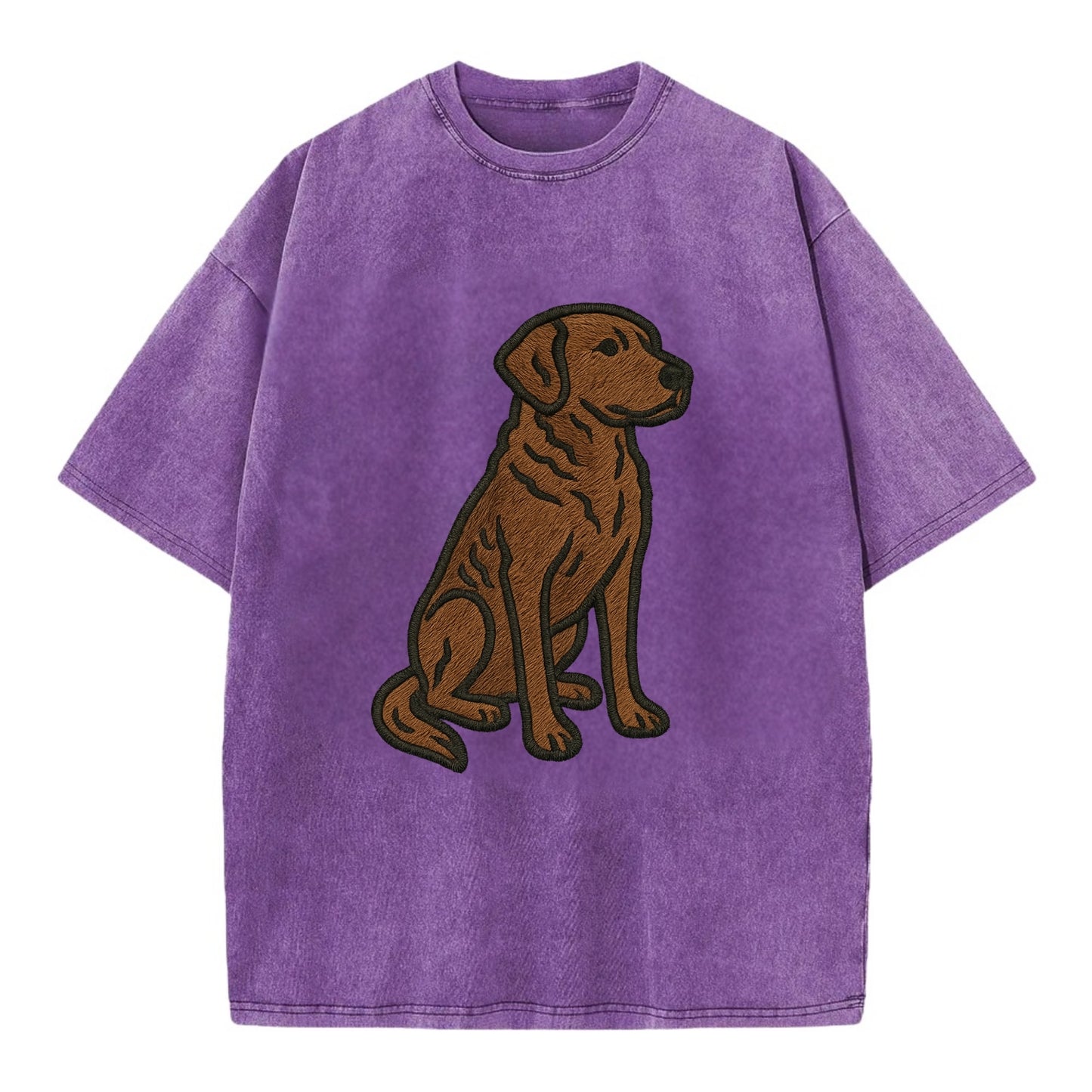 Chesapeake Bay Retriever - Brown wavy coat embroidered sitting pose - Vintage T-shirt - Purple