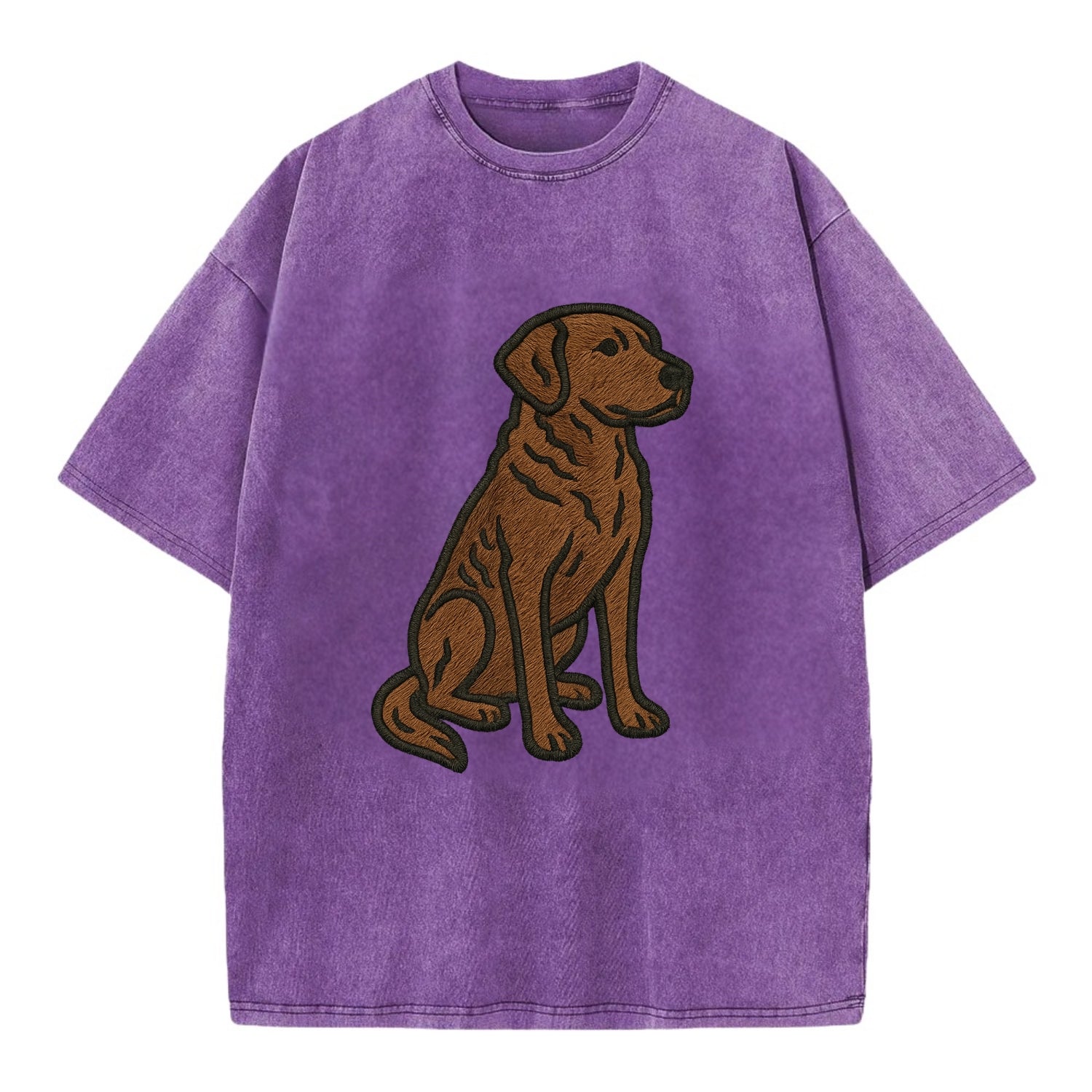 Chesapeake Bay Retriever - Brown wavy coat embroidered sitting pose - Vintage T-shirt - Purple